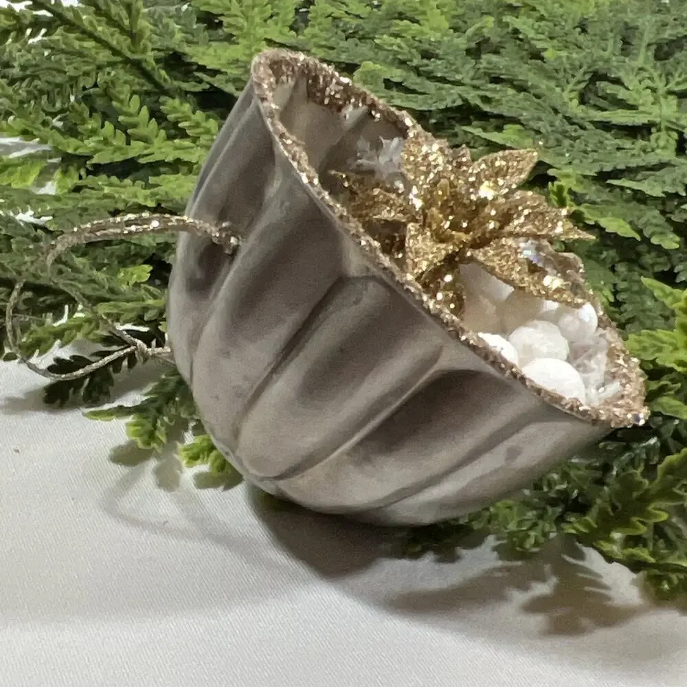 Vintage Round Tart Tin Angel Snow Diorama Mid Century Style Glitter Ornament